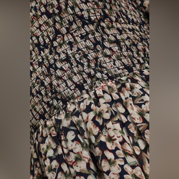 Floral Forever Navy Blue Floral Print Smocked Skater Dress - Picture 3 of 6